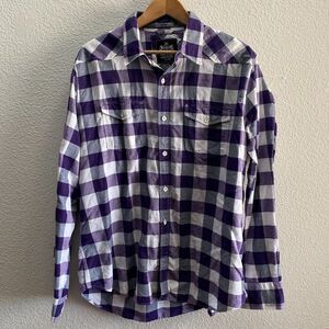 Express Fitted Purple Button Down Shirt XL Plaid Work Casual Preppy